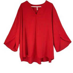 Anyally Red 3/4 Sleeve V-Neck Pullover Tunic Blouse Size 4X NWT